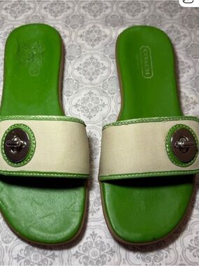 Coach Green & White Sandals Size 7.5
